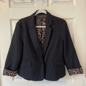 INC Black Blazer Top With Leopard Print Lining | International Concepts Size M